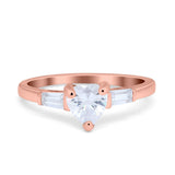 Heart Promise Ring Baguette Simulated Cubic Zirconia 925 Sterling Silver