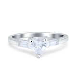 Heart Promise Ring Baguette Simulated Cubic Zirconia 925 Sterling Silver