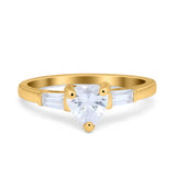 Heart Promise Ring Baguette Simulated Cubic Zirconia 925 Sterling Silver