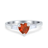 Heart Promise Ring Baguette Simulated Cubic Zirconia 925 Sterling Silver
