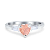 Heart Promise Ring Baguette Simulated Cubic Zirconia 925 Sterling Silver