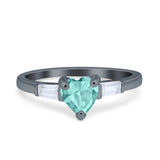 Heart Promise Ring Baguette Simulated Cubic Zirconia 925 Sterling Silver