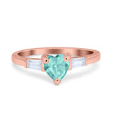 Heart Promise Ring Baguette Simulated Cubic Zirconia 925 Sterling Silver