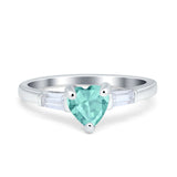 Heart Promise Ring Baguette Simulated Cubic Zirconia 925 Sterling Silver