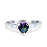 Heart Promise Ring Baguette Simulated Cubic Zirconia 925 Sterling Silver