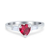 Heart Promise Ring Baguette Simulated Cubic Zirconia 925 Sterling Silver