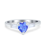 Heart Promise Ring Baguette Simulated Cubic Zirconia 925 Sterling Silver