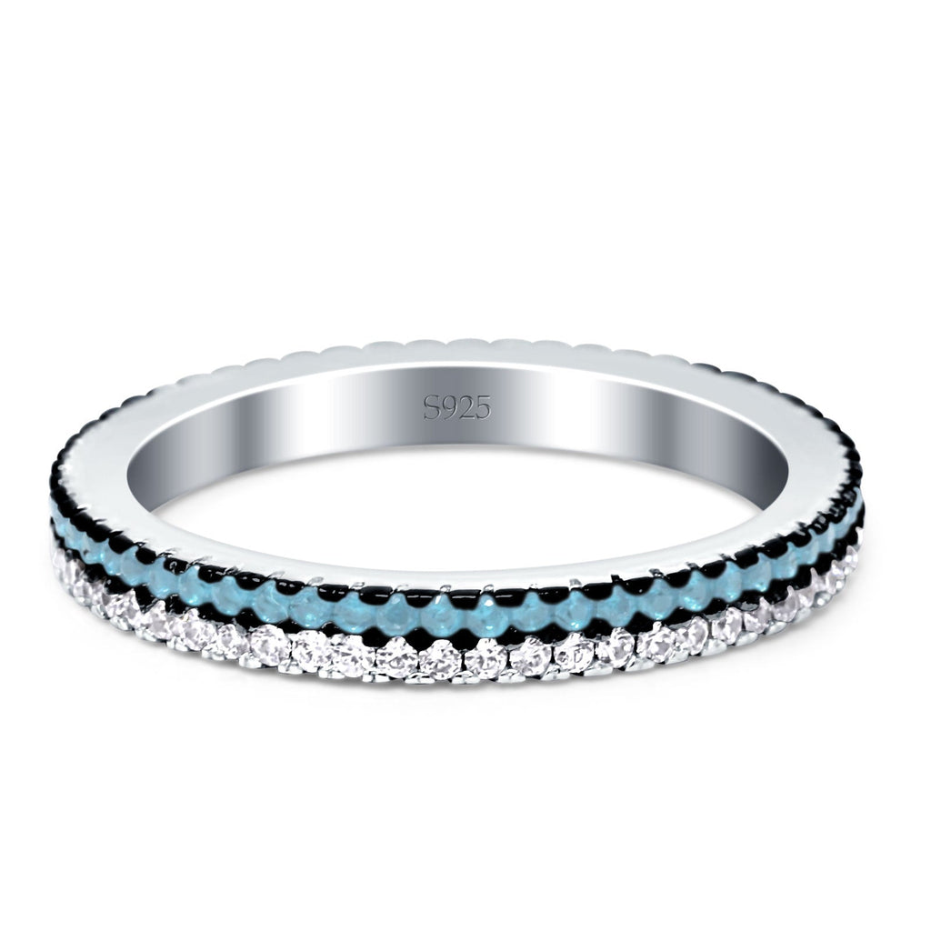Full Eternity Stackable Wedding Band Ring Round Cubic Zirconia 925 Ste ...