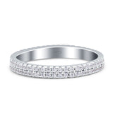 Full Eternity Stackable Double Row Band Round Cubic Zirconia 925 Sterling Silver