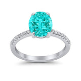 Halo Oval Split Shank Wedding Ring Simulated Cubic Zirconia 925 Sterling Silver