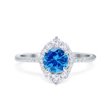 Halo Engagement Ring Vintage Round Simulated Cubic Zirconia 925 Sterling Silver