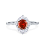 Halo Engagement Ring Vintage Round Simulated Cubic Zirconia 925 Sterling Silver