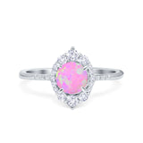 Halo Engagement Ring Vintage Round Simulated Cubic Zirconia 925 Sterling Silver