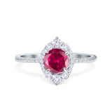 Halo Engagement Ring Vintage Round Simulated Cubic Zirconia 925 Sterling Silver