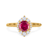 Halo Engagement Ring Vintage Round Simulated Cubic Zirconia 925 Sterling Silver