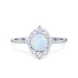 Halo Engagement Ring Vintage Round Simulated Cubic Zirconia 925 Sterling Silver