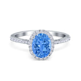 Halo Vintage Oval Engagement Ring Simulated Cubic Zirconia 925 Sterling Silver