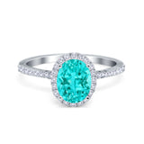 Halo Vintage Oval Engagement Ring Simulated Cubic Zirconia 925 Sterling Silver