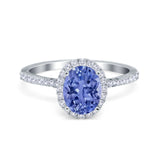 Halo Vintage Oval Engagement Ring Simulated Cubic Zirconia 925 Sterling Silver