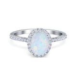 Halo Vintage Oval Engagement Ring Simulated Cubic Zirconia 925 Sterling Silver