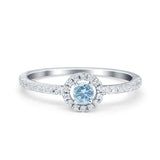 Petite Dainty Halo Ring Round Simulated Cubic Zirconia 925 Sterling Silver