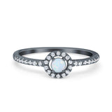 Petite Dainty Halo Ring Round Simulated Cubic Zirconia 925 Sterling Silver