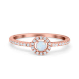 Petite Dainty Halo Ring Round Simulated Cubic Zirconia 925 Sterling Silver