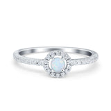 Petite Dainty Halo Ring Round Simulated Cubic Zirconia 925 Sterling Silver