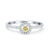 Petite Dainty Halo Ring Round Simulated Cubic Zirconia 925 Sterling Silver