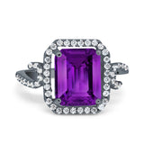 Halo Radiant Cut Wedding Engagement Ring Round Simulated Cubic Zirconia 925 Sterling Silver