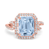 Halo Radiant Cut Wedding Engagement Ring Round Simulated Cubic Zirconia 925 Sterling Silver