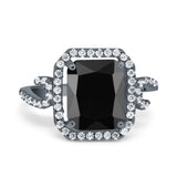 Halo Radiant Cut Wedding Engagement Ring Round Simulated Cubic Zirconia 925 Sterling Silver