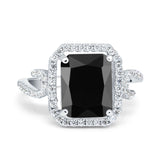 Halo Radiant Cut Wedding Engagement Ring Round Simulated Cubic Zirconia 925 Sterling Silver