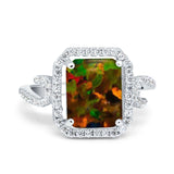 Halo Radiant Cut Wedding Engagement Ring Round Simulated Cubic Zirconia 925 Sterling Silver