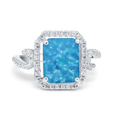 Halo Radiant Cut Wedding Engagement Ring Round Simulated Cubic Zirconia 925 Sterling Silver