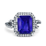 Halo Radiant Cut Wedding Engagement Ring Round Simulated Cubic Zirconia 925 Sterling Silver