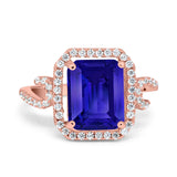 Halo Radiant Cut Wedding Engagement Ring Round Simulated Cubic Zirconia 925 Sterling Silver