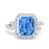 Halo Radiant Cut Wedding Engagement Ring Round Simulated Cubic Zirconia 925 Sterling Silver