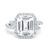 Halo Radiant Cut Wedding Engagement Ring Round Simulated Cubic Zirconia 925 Sterling Silver