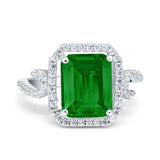 Halo Radiant Cut Wedding Engagement Ring Round Simulated Cubic Zirconia 925 Sterling Silver