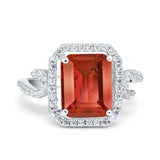 Halo Radiant Cut Wedding Engagement Ring Round Simulated Cubic Zirconia 925 Sterling Silver