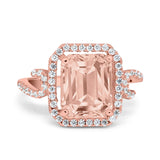 Halo Radiant Cut Wedding Engagement Ring Round Simulated Cubic Zirconia 925 Sterling Silver