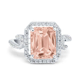 Halo Radiant Cut Wedding Engagement Ring Round Simulated Cubic Zirconia 925 Sterling Silver