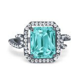 Halo Radiant Cut Wedding Engagement Ring Round Simulated Cubic Zirconia 925 Sterling Silver