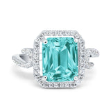 Halo Radiant Cut Wedding Engagement Ring Round Simulated Cubic Zirconia 925 Sterling Silver