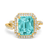 Halo Radiant Cut Wedding Engagement Ring Round Simulated Cubic Zirconia 925 Sterling Silver