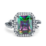 Halo Radiant Cut Wedding Engagement Ring Round Simulated Cubic Zirconia 925 Sterling Silver