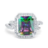 Halo Radiant Cut Wedding Engagement Ring Round Simulated Cubic Zirconia 925 Sterling Silver