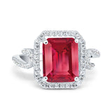 Halo Radiant Cut Wedding Engagement Ring Round Simulated Cubic Zirconia 925 Sterling Silver