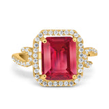 Halo Radiant Cut Wedding Engagement Ring Round Simulated Cubic Zirconia 925 Sterling Silver